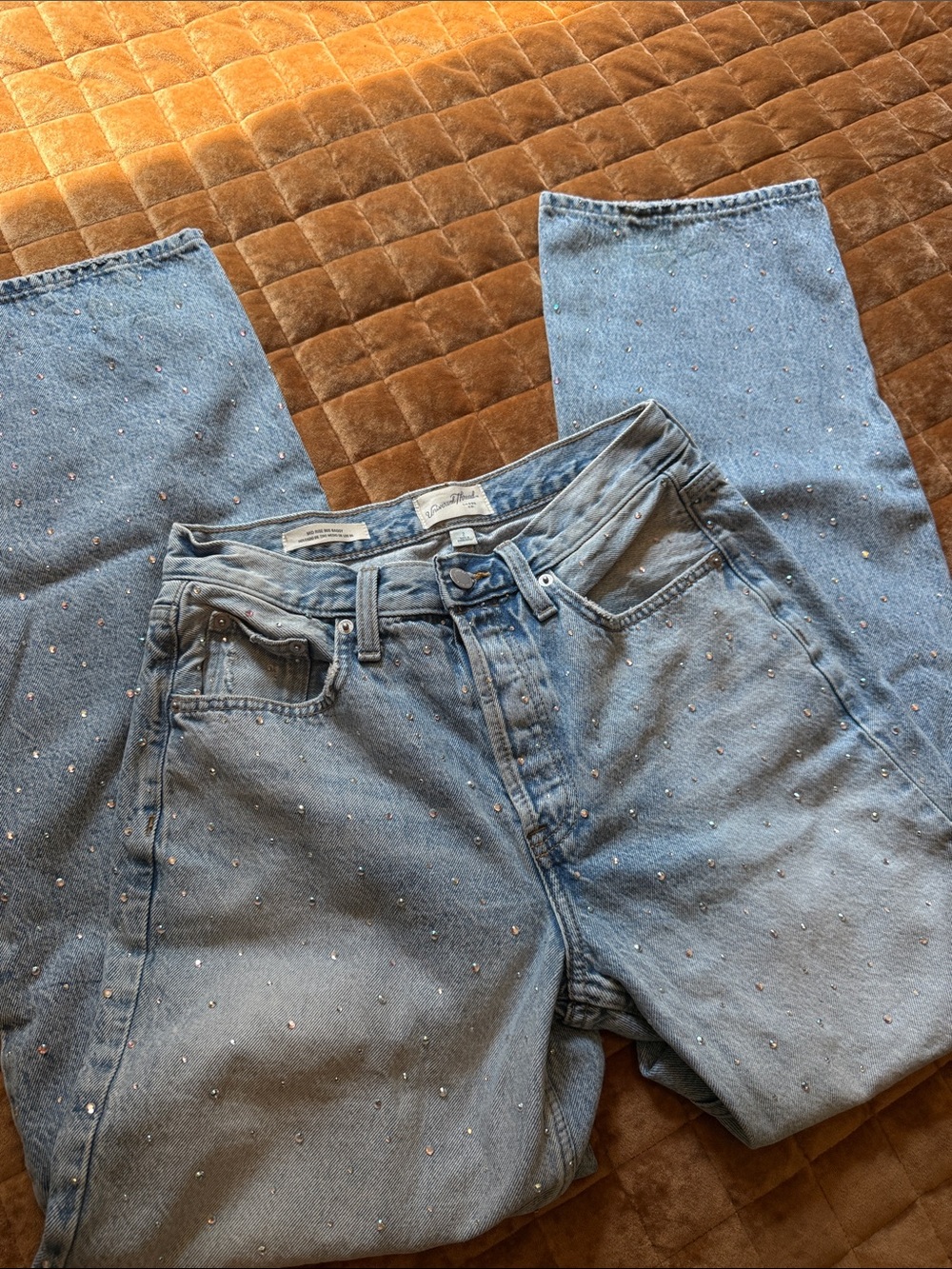 Universal Thread Light Blue Mid Rise 90s Baggy Bling Jeans with Rhinestone Dots